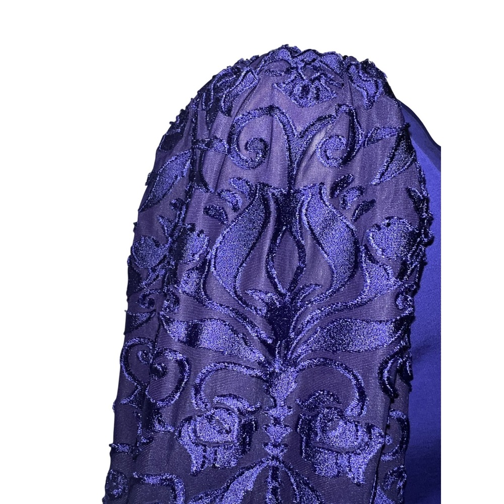 Chicos Royal Purple V-Neck Top Sheer Embroidered Mesh Long Sleeve Size (2) Large - Picture 4 of 7